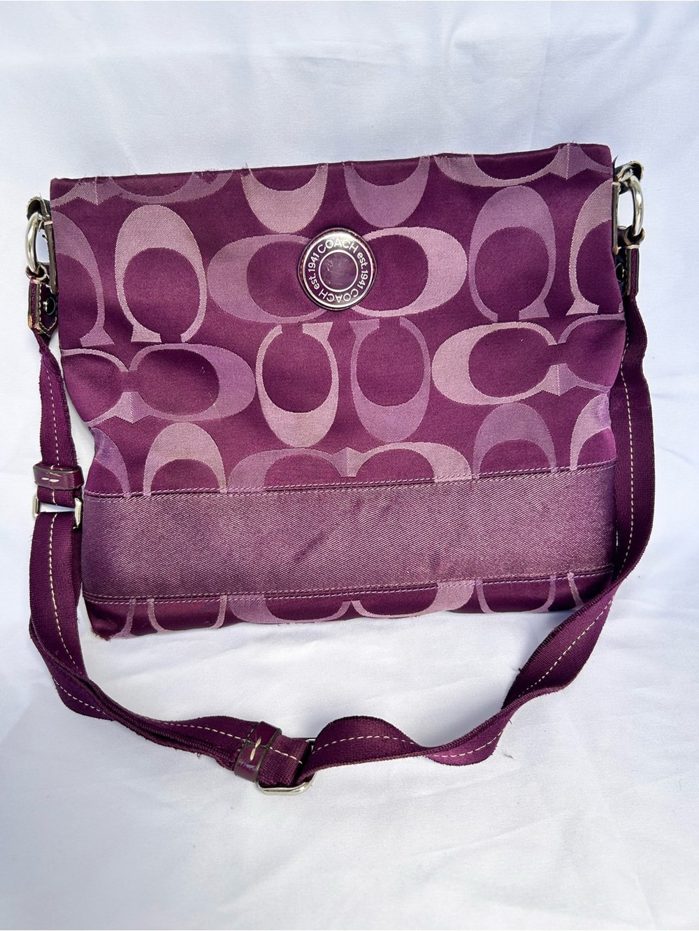 Coach Plum Signature Stripe Crossbody File Shoulder Bag